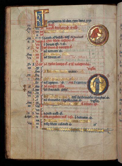 Ms 322 f.4v, August, a man cutting corn, illustration from the 